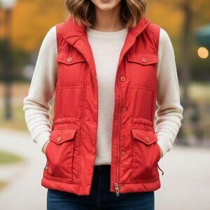 Liz Claiborne Women’s Red Puffer Vest Small‎ Utility Drawstring Pockets Outdoor